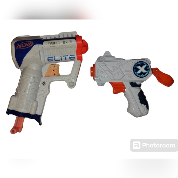Zuru X SHOT Micro Shot Dart Gun & Nerf Triad EX-3 Elite White Foam Dart Gun - Picture 1 of 9